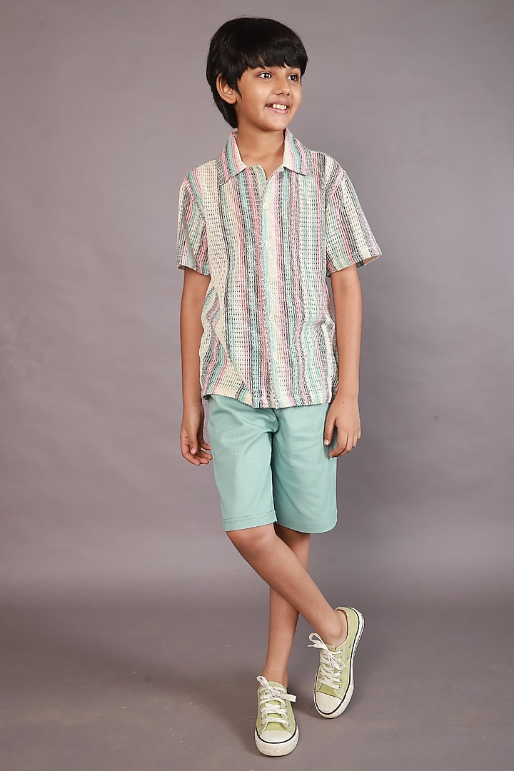 Multi-Colored Polyester Stripes Printed Shirt For Boys by SWEETLIME BY AS at Pernia's Pop Up Shop