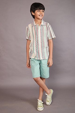 Multi-Colored Polyester Stripes Printed Shirt For Boys by SWEETLIME BY AS