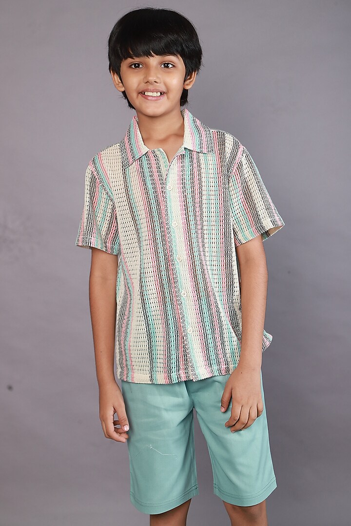 Multi-Colored Polyester Stripes Printed Shirt For Boys by SWEETLIME BY AS at Pernia's Pop Up Shop
