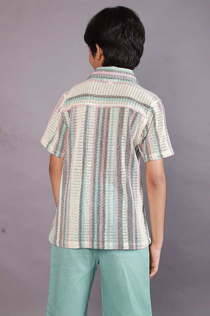 Multi-Colored Polyester Stripes Printed Shirt For Boys by SWEETLIME BY AS at Pernia's Pop Up Shop