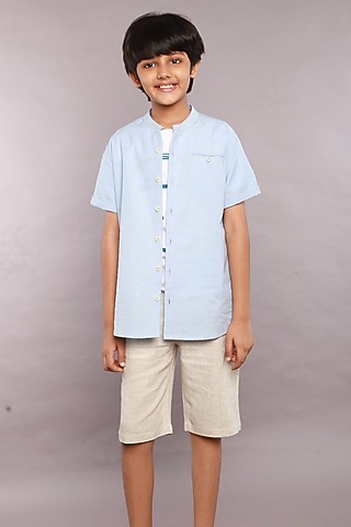 Sky Blue Cotton Linen Shirt For Boys by SWEETLIME BY AS