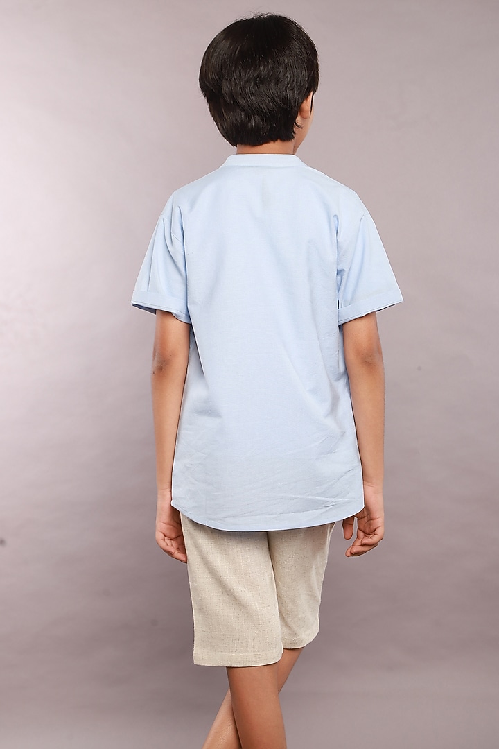 Sky Blue Cotton Linen Shirt For Boys by SWEETLIME BY AS at Pernia's Pop Up Shop