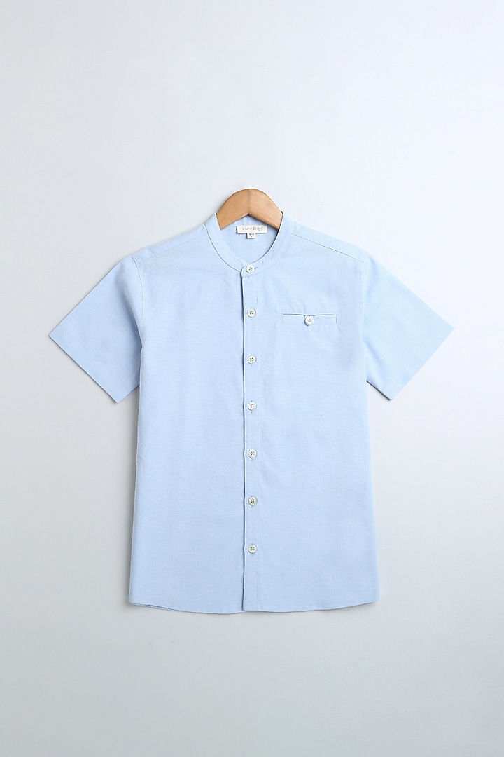 Sky Blue Cotton Linen Shirt For Boys by SWEETLIME BY AS at Pernia's Pop Up Shop