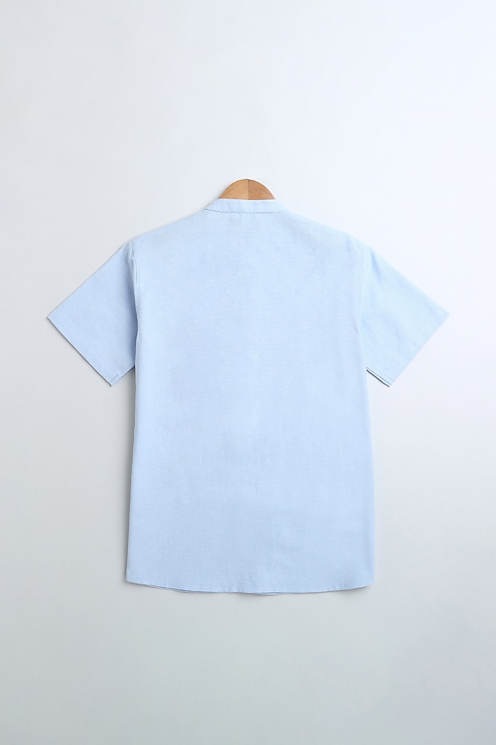 Sky Blue Cotton Linen Shirt For Boys by SWEETLIME BY AS at Pernia's Pop Up Shop