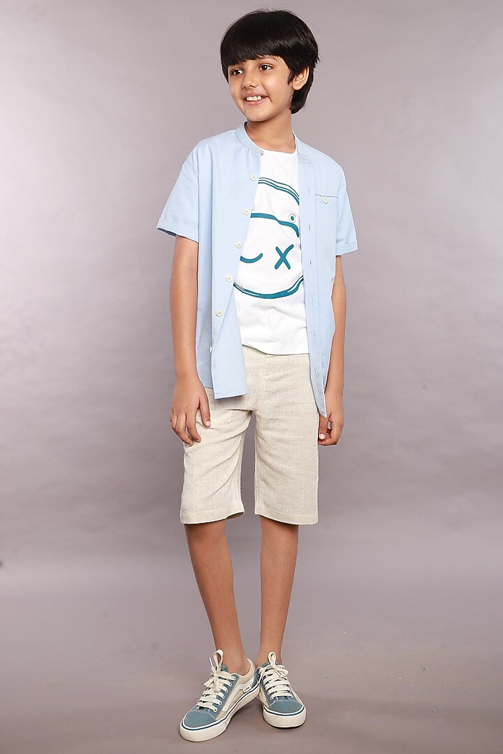 Sky Blue Cotton Linen Shirt For Boys by SWEETLIME BY AS at Pernia's Pop Up Shop