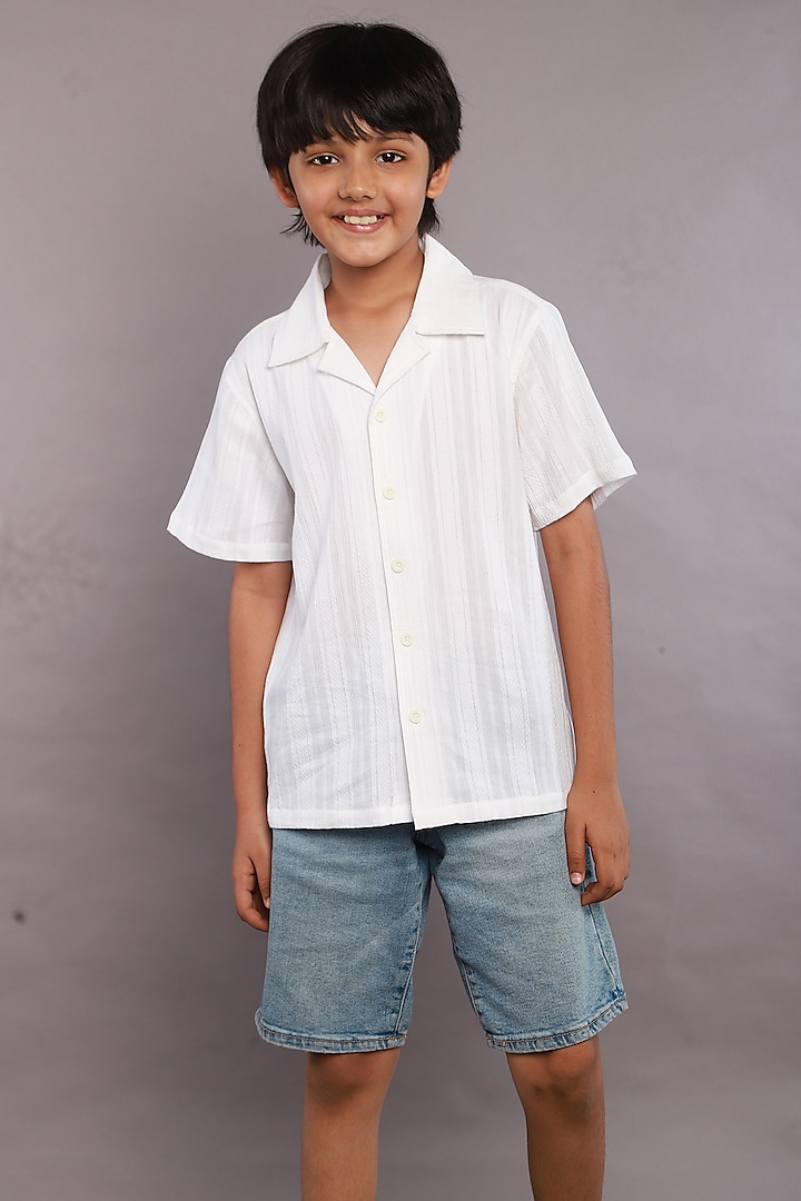 White Polyester Shirt For Boys by SWEETLIME BY AS at Pernia's Pop Up Shop