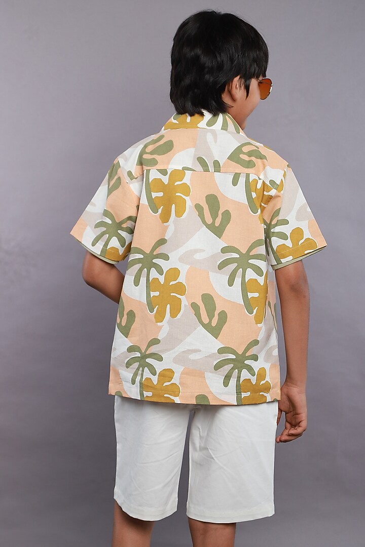 Beige Organic Cotton Tropical Printed Shirt For Boys by SWEETLIME BY AS at Pernia's Pop Up Shop