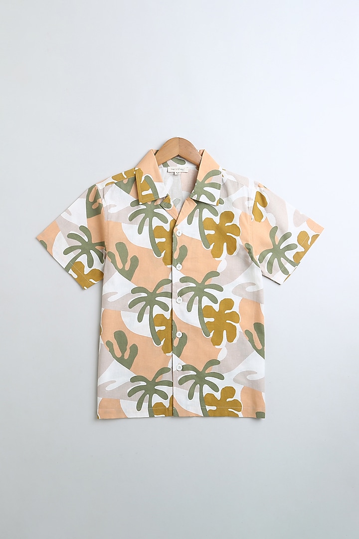 Beige Organic Cotton Tropical Printed Shirt For Boys by SWEETLIME BY AS at Pernia's Pop Up Shop