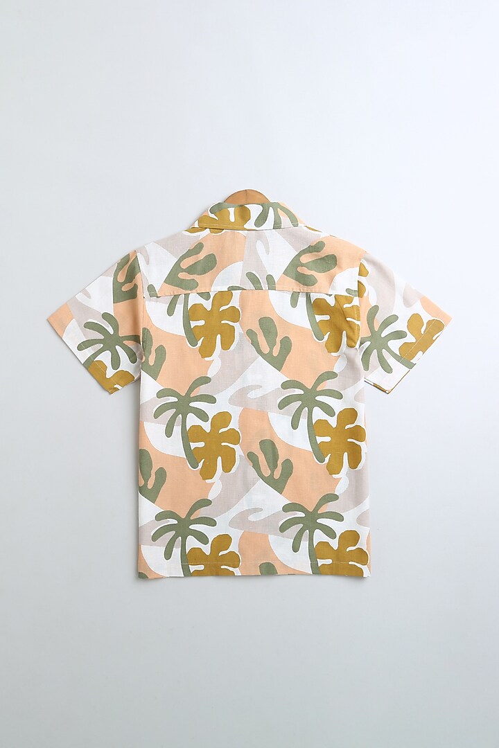 Beige Organic Cotton Tropical Printed Shirt For Boys by SWEETLIME BY AS at Pernia's Pop Up Shop