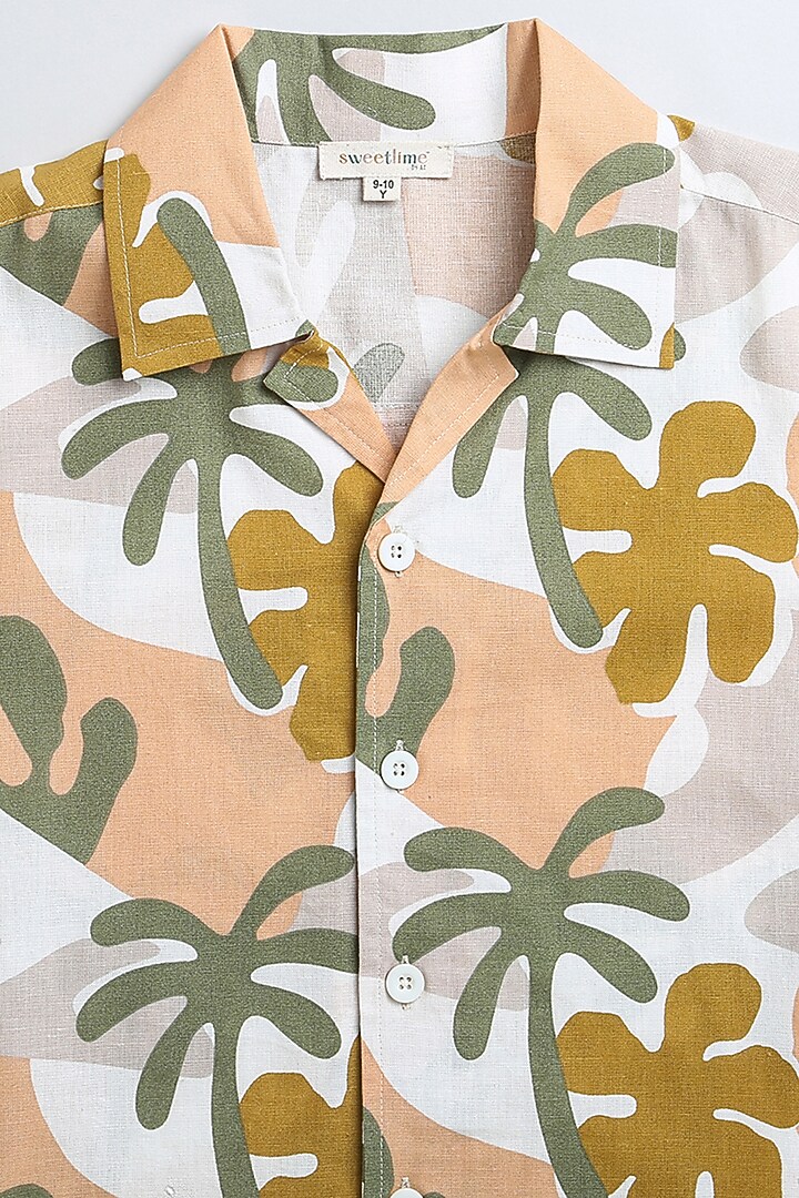 Beige Organic Cotton Tropical Printed Shirt For Boys by SWEETLIME BY AS at Pernia's Pop Up Shop