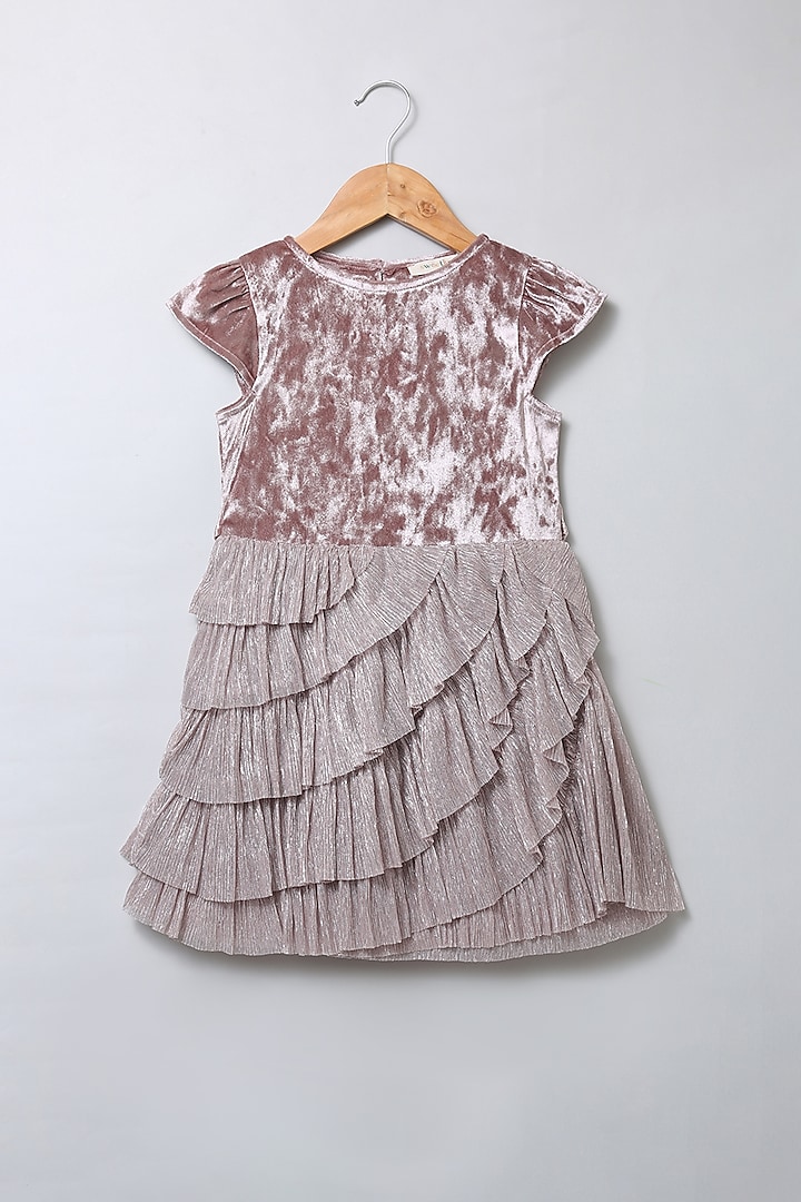 Onion Pink Velvet Dress For Girls by SWEETLIME BY AS