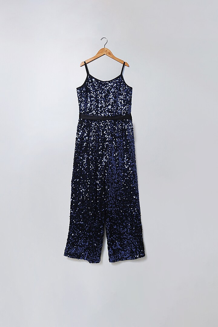 Blue Sequins Jumpsuit For Girls by SWEETLIME BY AS