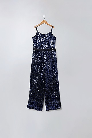 Blue Sequins Jumpsuit For Girls by SWEETLIME BY AS