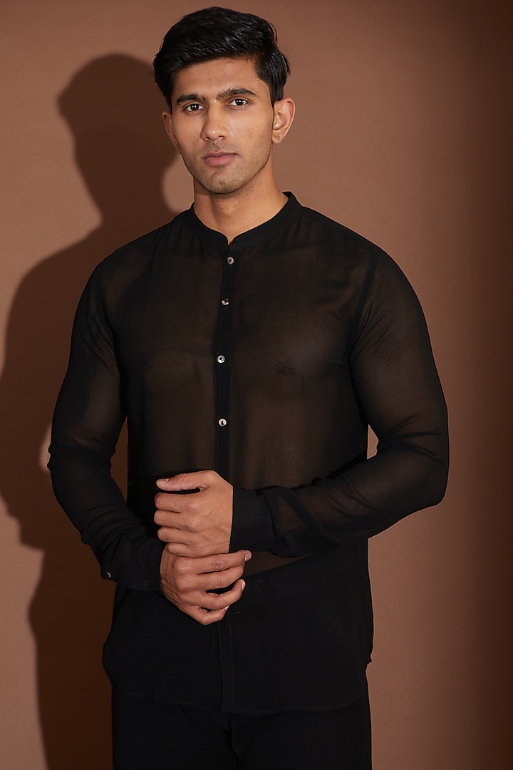 Black Georgette Japanese Pant Set by Sawan Gandhi Men at Pernia's Pop Up Shop