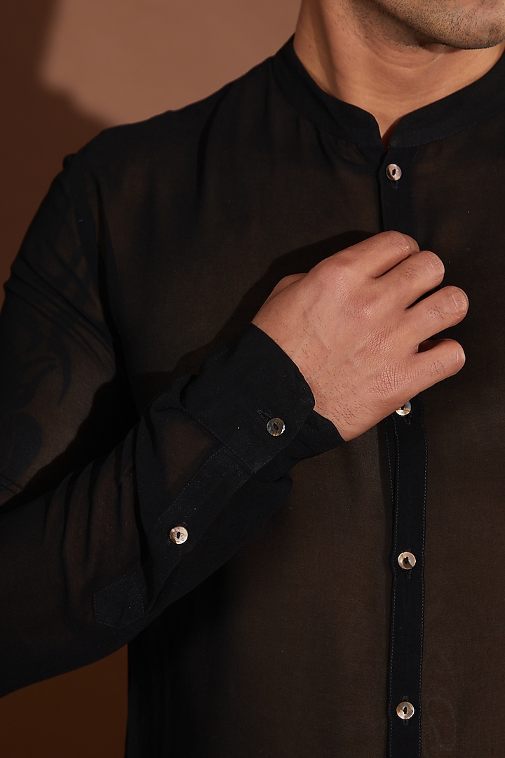 Black Georgette Japanese Pant Set by Sawan Gandhi Men at Pernia's Pop Up Shop
