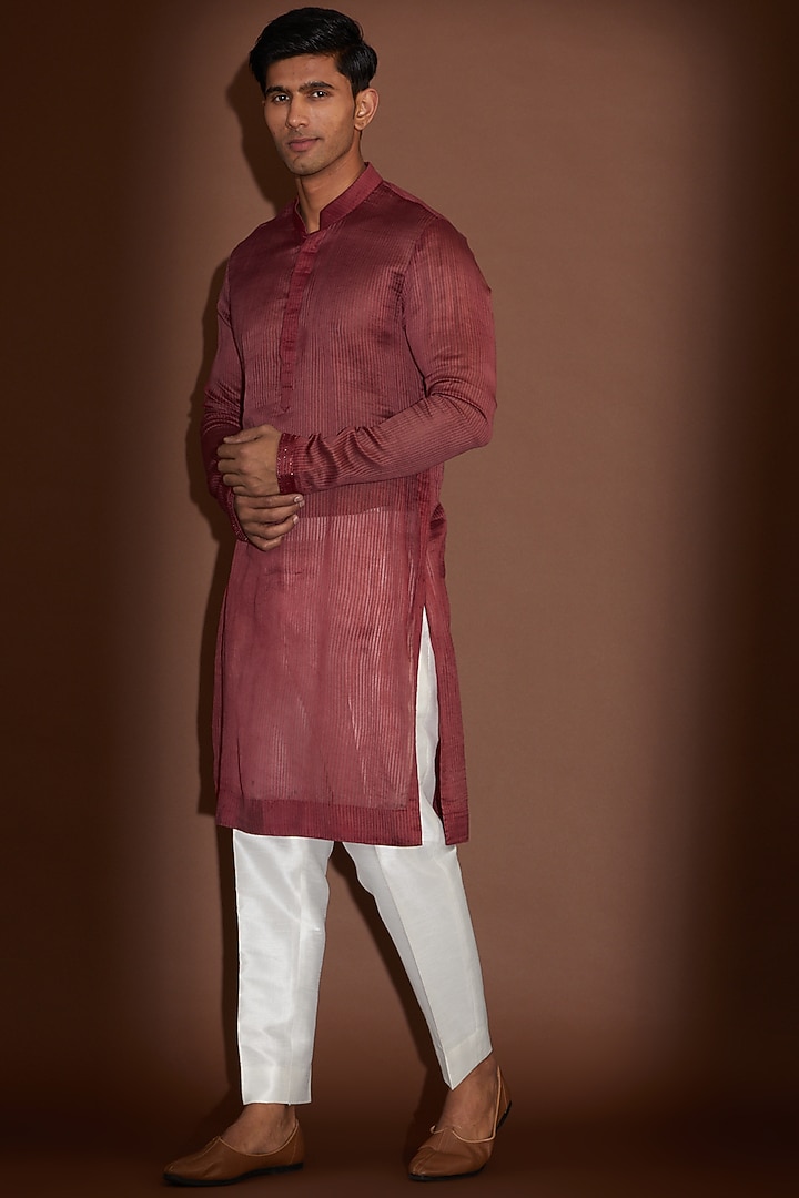 Red Organza Cutdana & Thread Embroidered Nehru Jacket Set by Sawan Gandhi Men at Pernia's Pop Up Shop