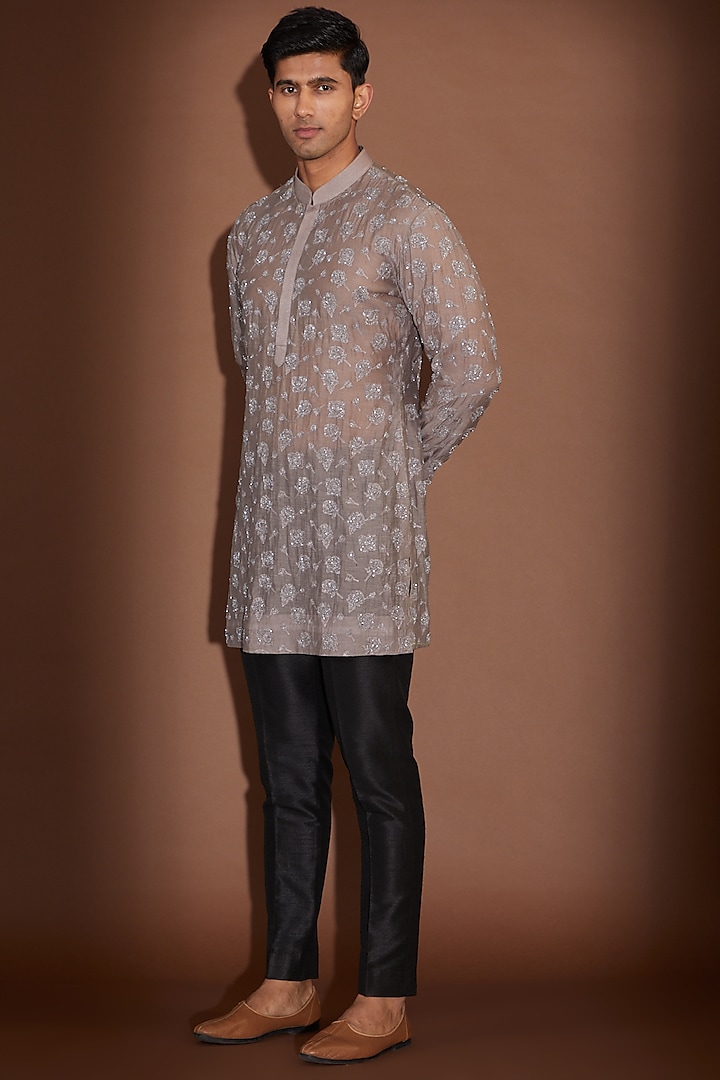 Grey Georgette Embroidered Kurta Set by Sawan Gandhi Men