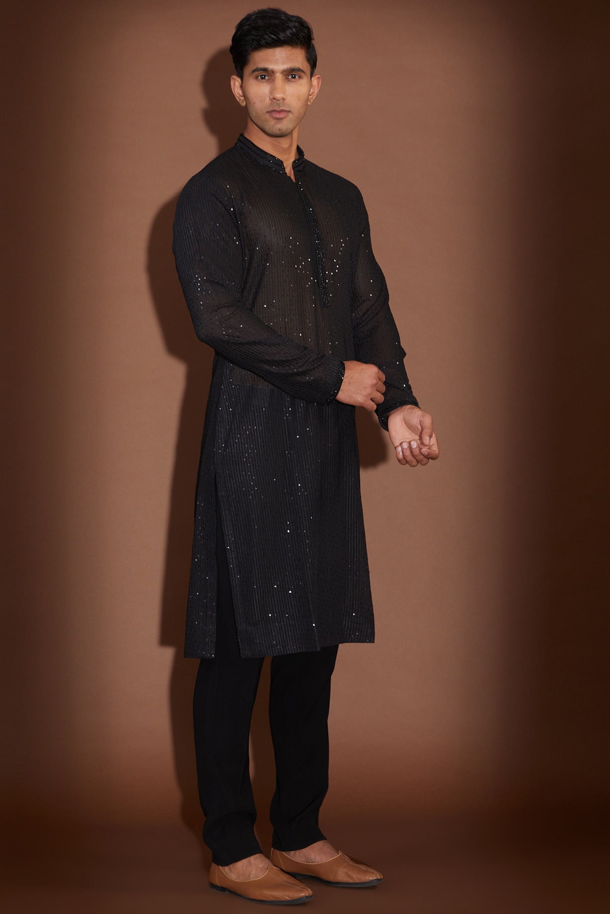 Buy Sawan Gandhi Men Black Georgette Embroidered Kurta Set At Perniaspopupshopmen 2024 4145