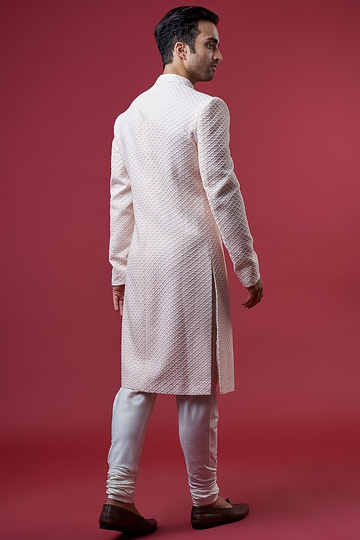 Ivory Georgette Hand Embroidered Groom Sherwani Set by Sawan Gandhi Men at Pernia's Pop Up Shop