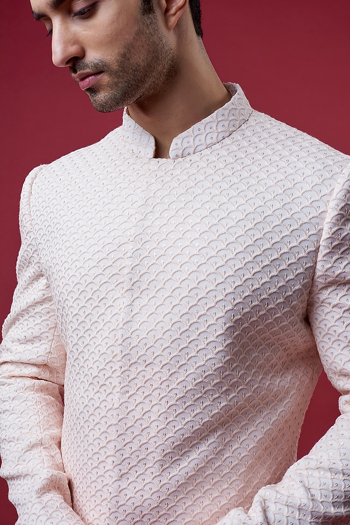 Ivory Georgette Hand Embroidered Groom Sherwani Set by Sawan Gandhi Men at Pernia's Pop Up Shop