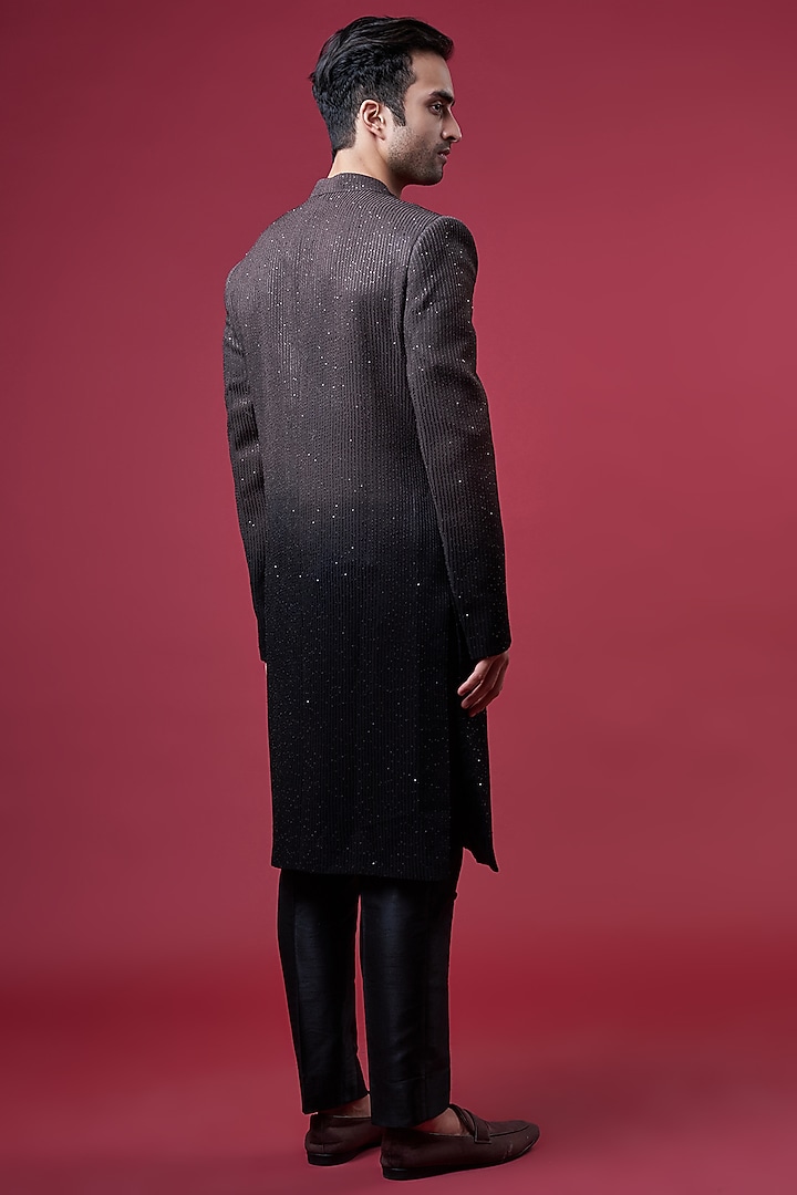Black Ombre Georgette Groom Sherwani Set by Sawan Gandhi Men at Pernia's Pop Up Shop