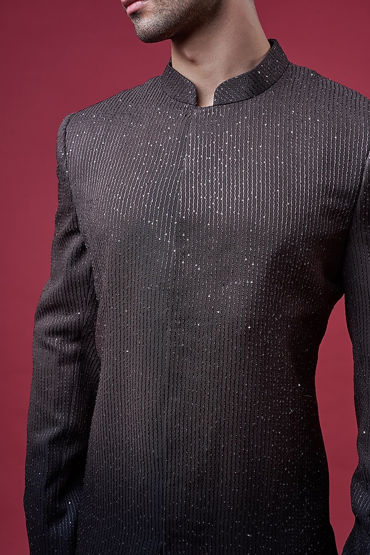 Black Ombre Georgette Groom Sherwani Set by Sawan Gandhi Men at Pernia's Pop Up Shop