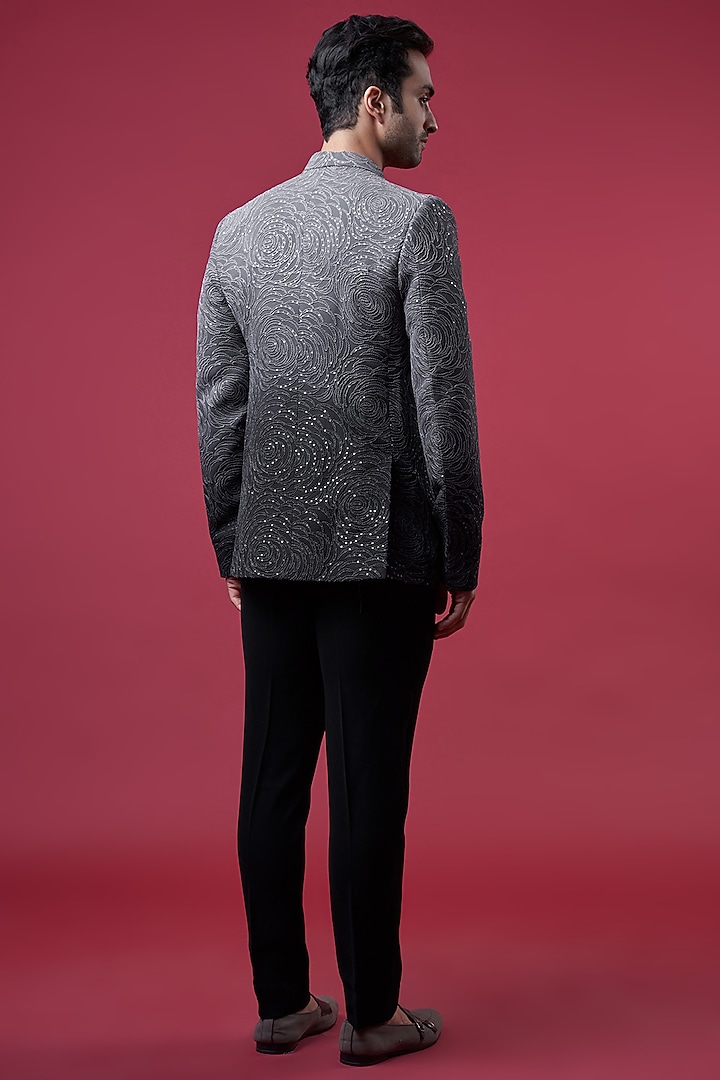 Grey Georgette Ombre Groom Bandhgala Set by Sawan Gandhi Men at Pernia's Pop Up Shop
