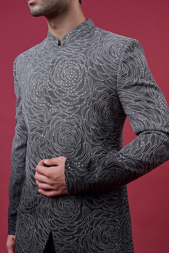 Grey Georgette Ombre Groom Bandhgala Set by Sawan Gandhi Men at Pernia's Pop Up Shop