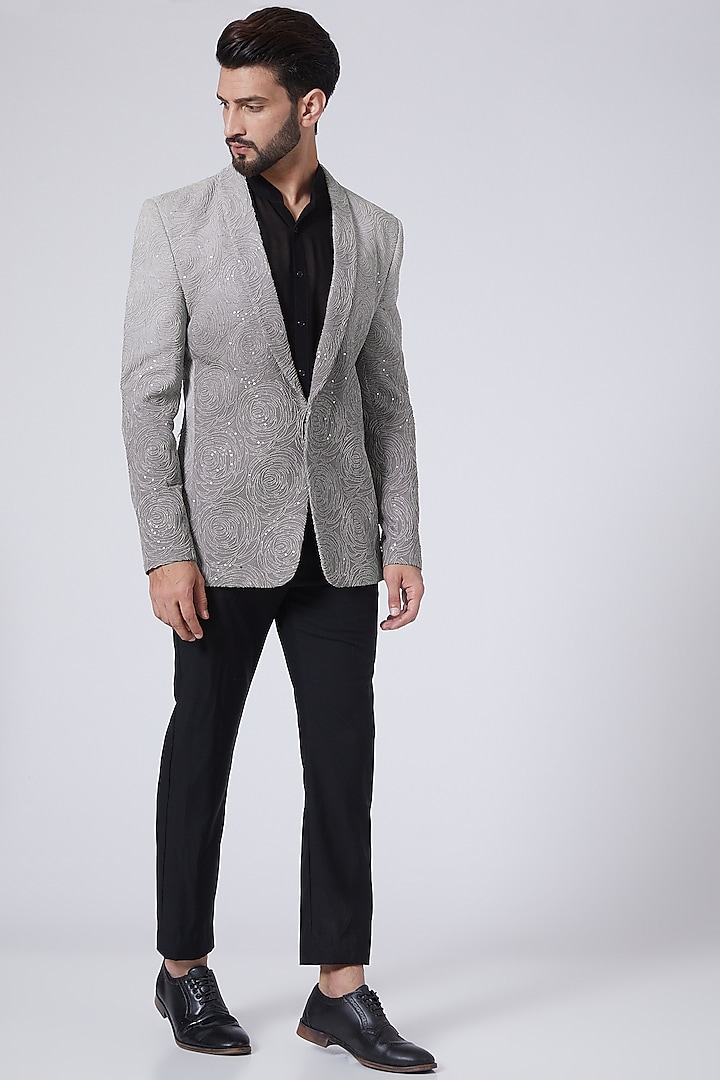 Grey Georgette Ombre Sequinned Blazer Set by Sawan Gandhi Men