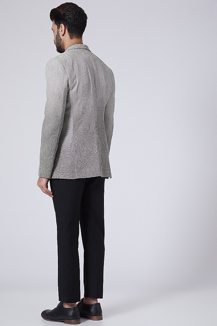 Grey Georgette Ombre Sequinned Blazer Set by Sawan Gandhi Men at Pernia's Pop Up Shop