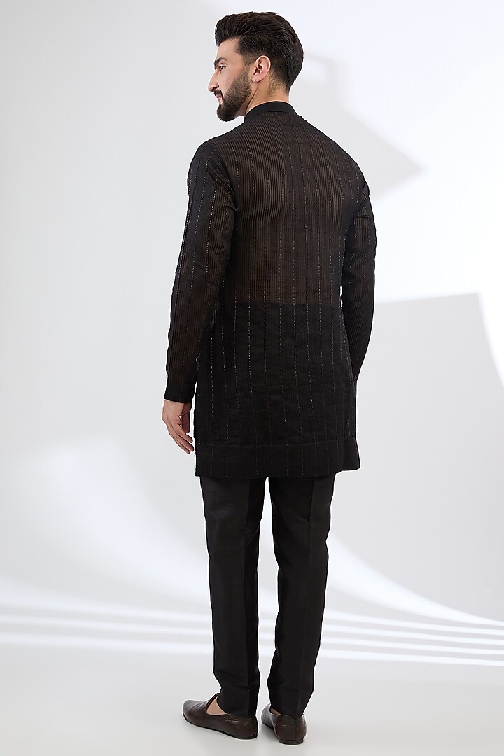 Wine & Black Georgette Cutdana Embroidered Nehru Jacket Set by Sawan Gandhi Men at Pernia's Pop Up Shop