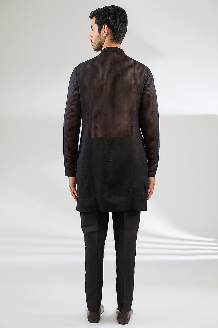 Black Georgette Swarovski Embroidered Nehru Jacket Set by Sawan Gandhi Men at Pernia's Pop Up Shop