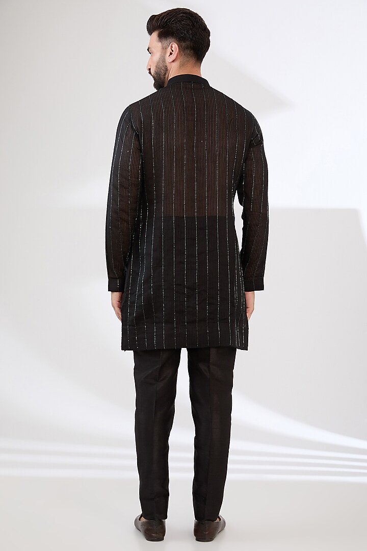 Black & Bottle Green Chanderi Silk Cutdana Embroidered Nehru Jacket Set by Sawan Gandhi Men at Pernia's Pop Up Shop