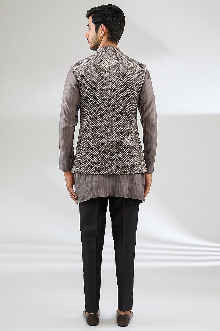 Mauve Georgette Swarovski Embroidered Nehru Jacket Set by Sawan Gandhi Men at Pernia's Pop Up Shop