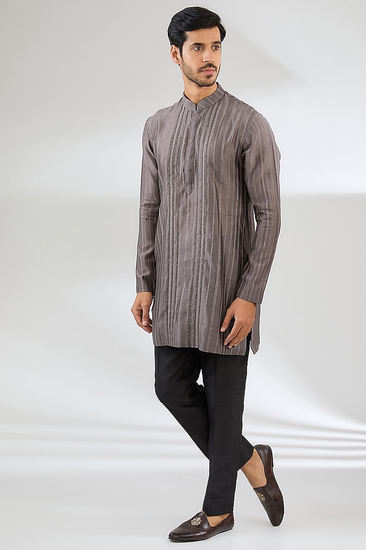 Mauve Georgette Swarovski Embroidered Nehru Jacket Set by Sawan Gandhi Men at Pernia's Pop Up Shop
