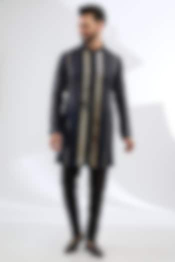 Navy Blue Ghicha Sequins Work Kurta Set by Sawan Gandhi Men at Pernia's Pop Up Shop