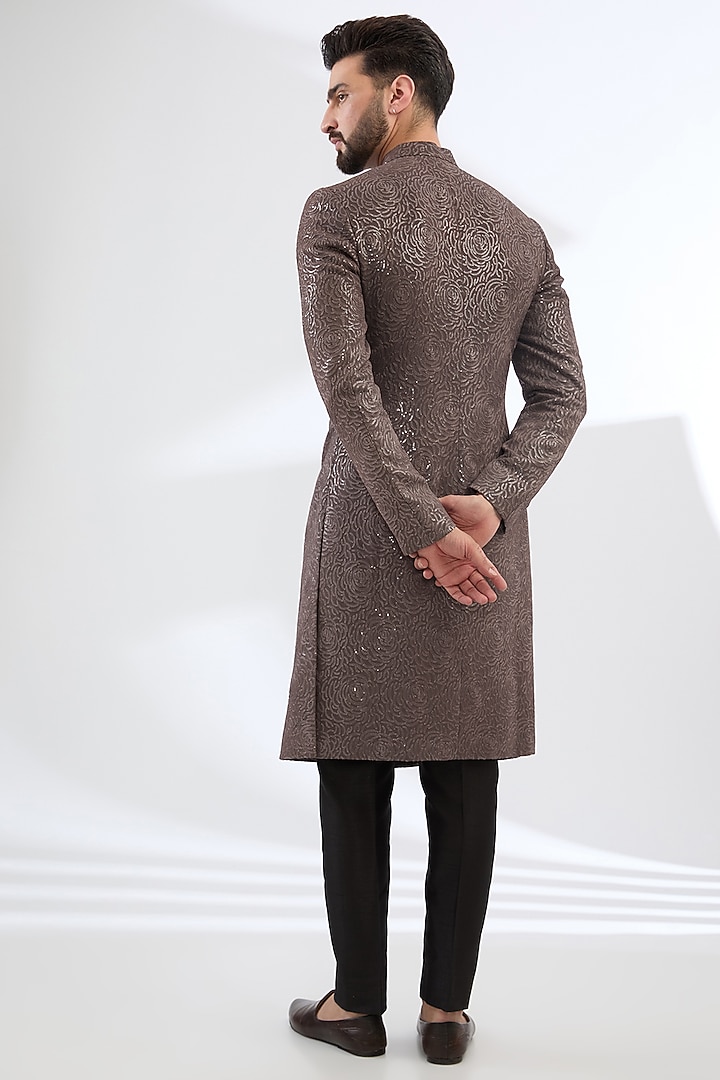 Taupe Georgette Sequins Embroidered Sherwani Set by Sawan Gandhi Men at Pernia's Pop Up Shop
