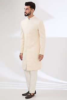 Ivory Georgette Sequins Embroidered Sherwani Set by Sawan Gandhi Men-POPULAR PRODUCTS AT STORE