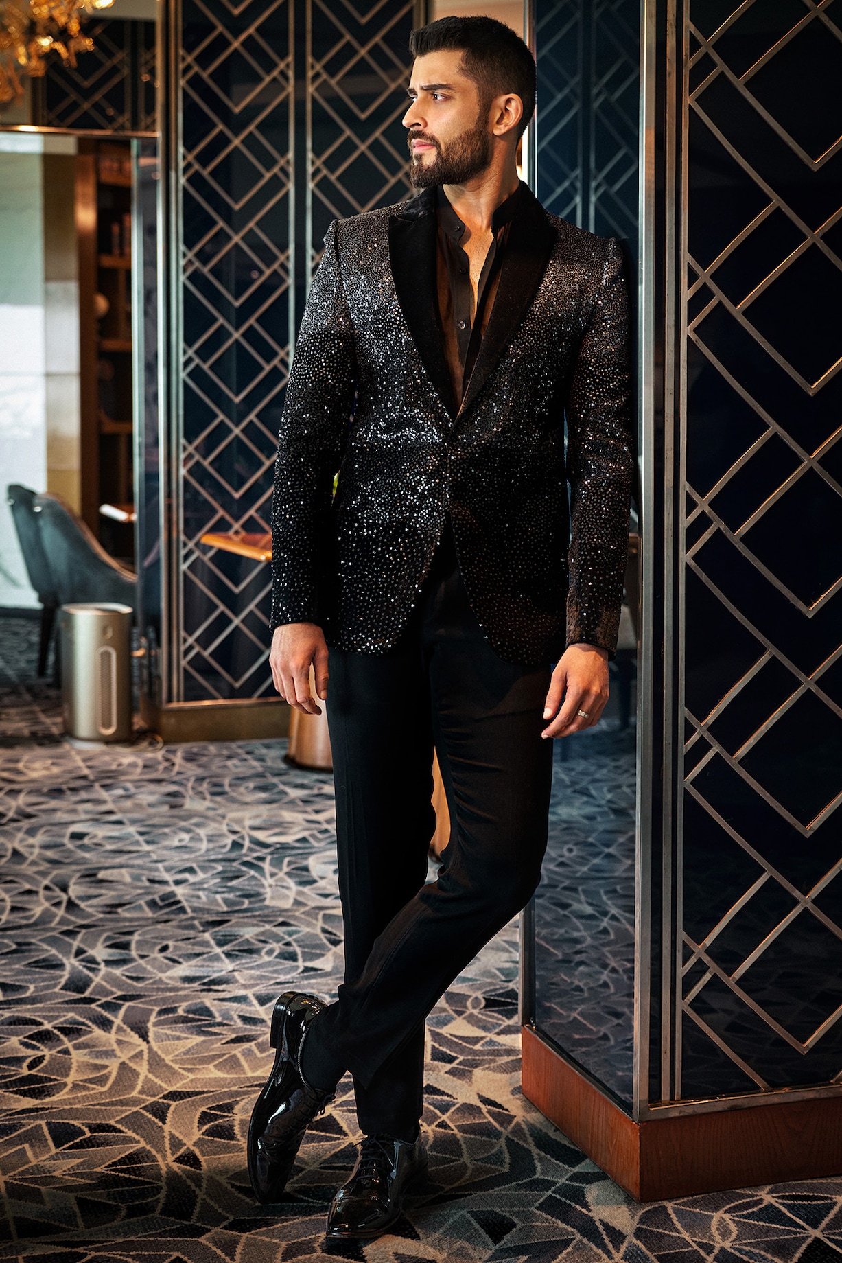 Black Velvet Jacket Set by Sawan Gandhi Men at Pernia's Pop Up