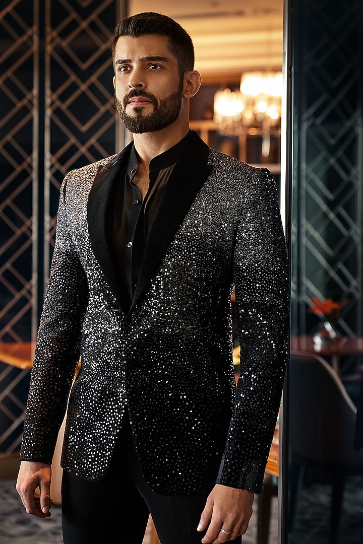 Black Velvet Jacket Set by Sawan Gandhi Men at Pernia's Pop Up Shop