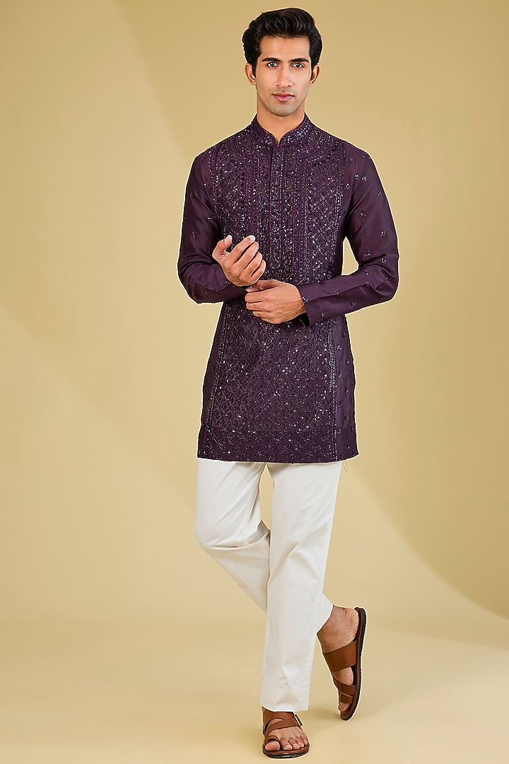 Wine Georgette Kurta by Sawan Gandhi Men at Pernia's Pop Up Shop