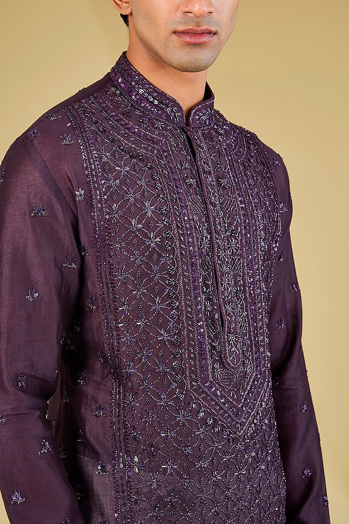 Wine Georgette Kurta by Sawan Gandhi Men at Pernia's Pop Up Shop