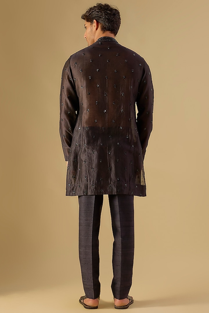 Black Georgette Kurta by Sawan Gandhi Men at Pernia's Pop Up Shop