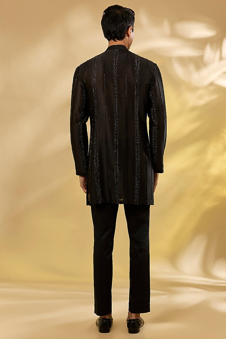 Black Georgette Cutdana & Swarovski Work Kurta by Sawan Gandhi Men at Pernia's Pop Up Shop