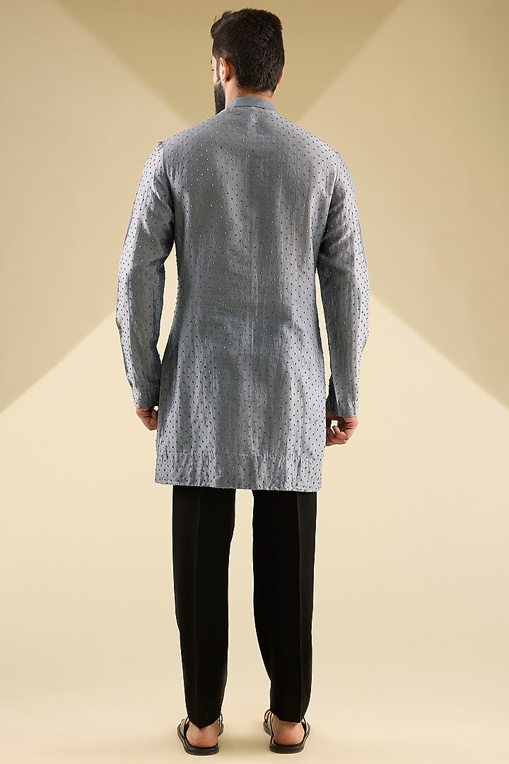 Grey Chanderi Embroidered Kurta by Sawan Gandhi Men at Pernia's Pop Up Shop