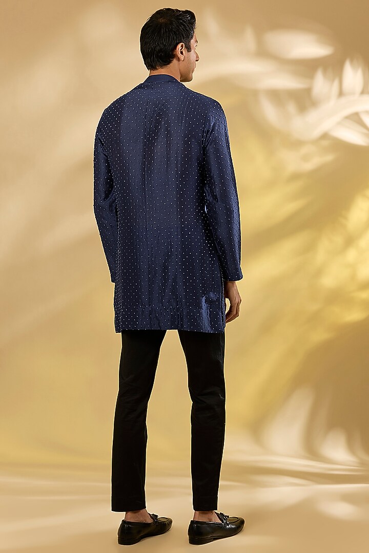 Navy Georgette Swarovski & Crystal Embroidered Kurta by Sawan Gandhi Men at Pernia's Pop Up Shop