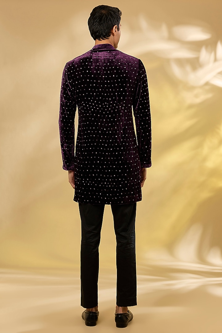 Wine Velvet Swarovski & Crystal Embroidered Kurta by Sawan Gandhi Men at Pernia's Pop Up Shop