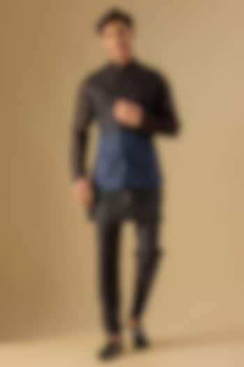 Black Georgette Nehru Jacket by Sawan Gandhi Men