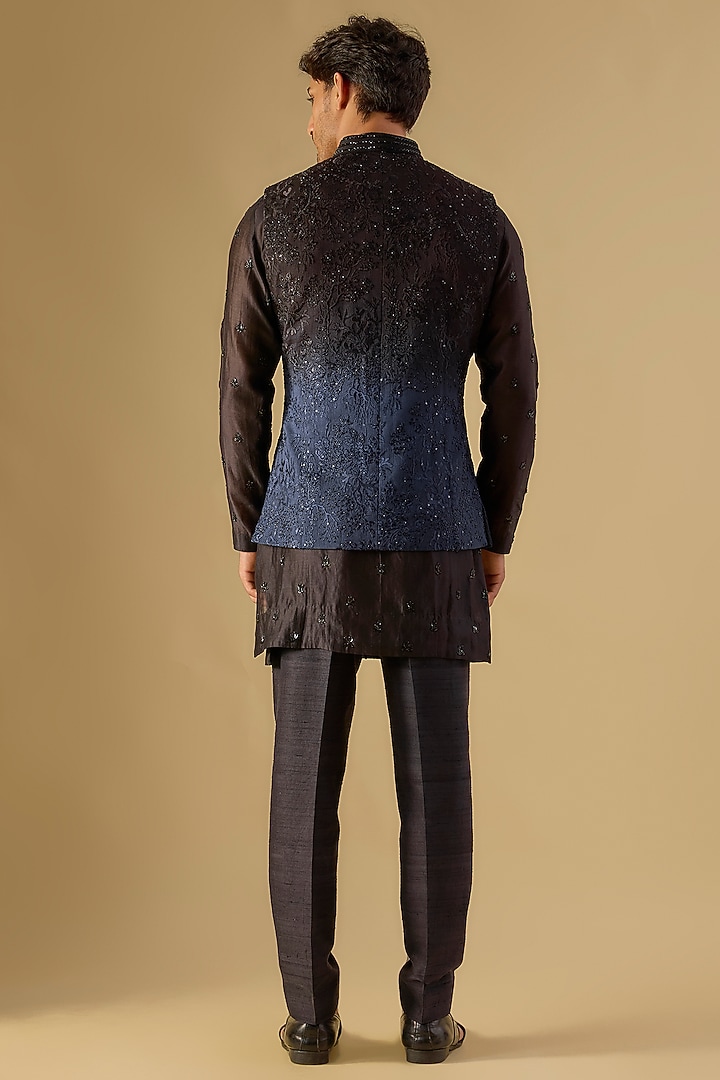 Black Georgette Nehru Jacket by Sawan Gandhi Men at Pernia's Pop Up Shop