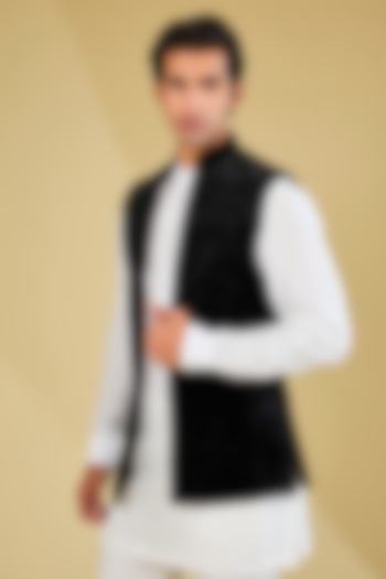 Black Velvet Bundi Jacket by Sawan Gandhi Men